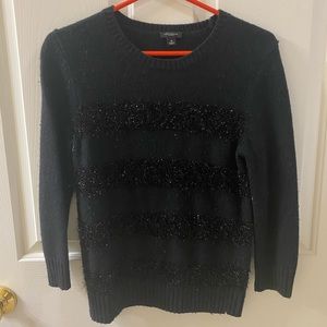 Ann Taylor Women's Black Crewneck Sweater with Sparkle stripe- Size M